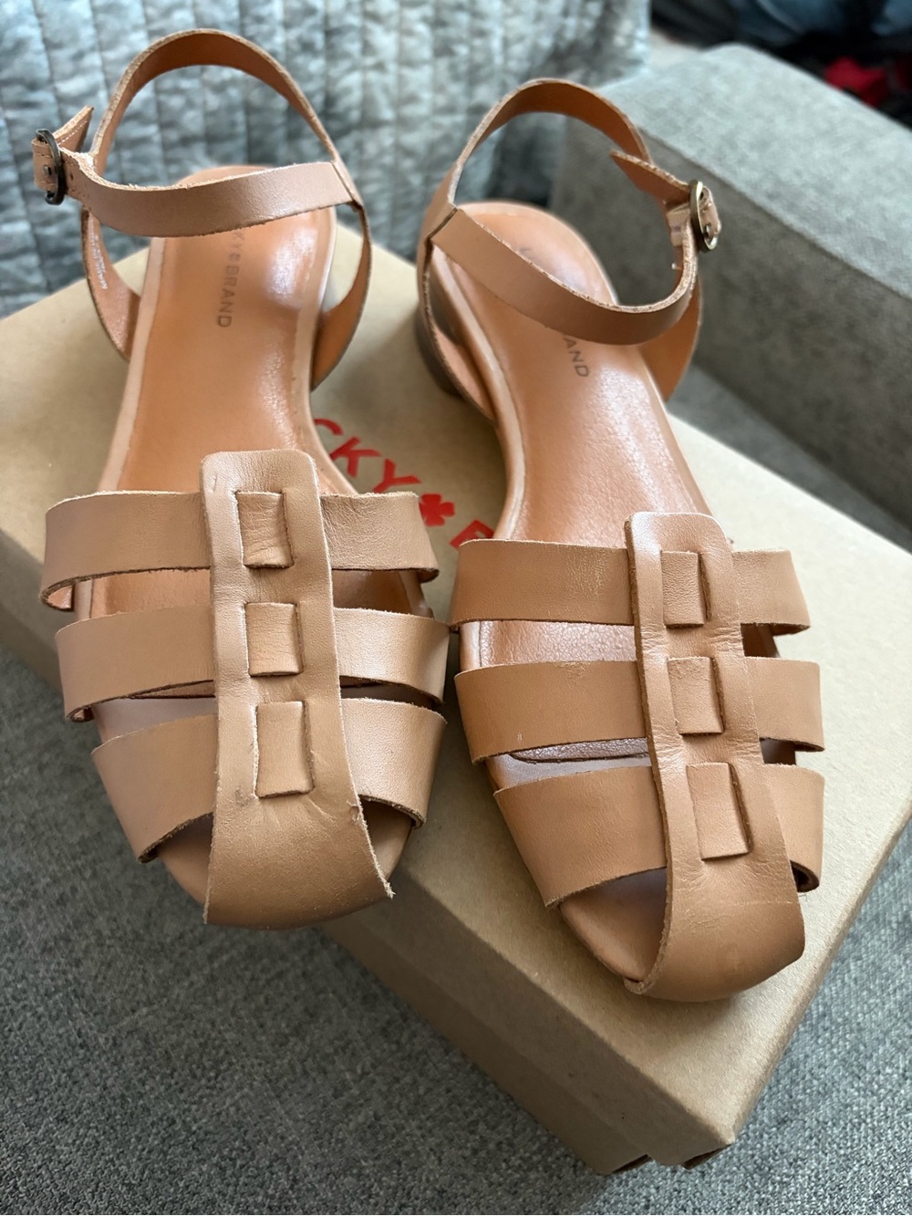 Women's “Lucky Brand” Tan Leather Strappy Sandals, Sz 7M